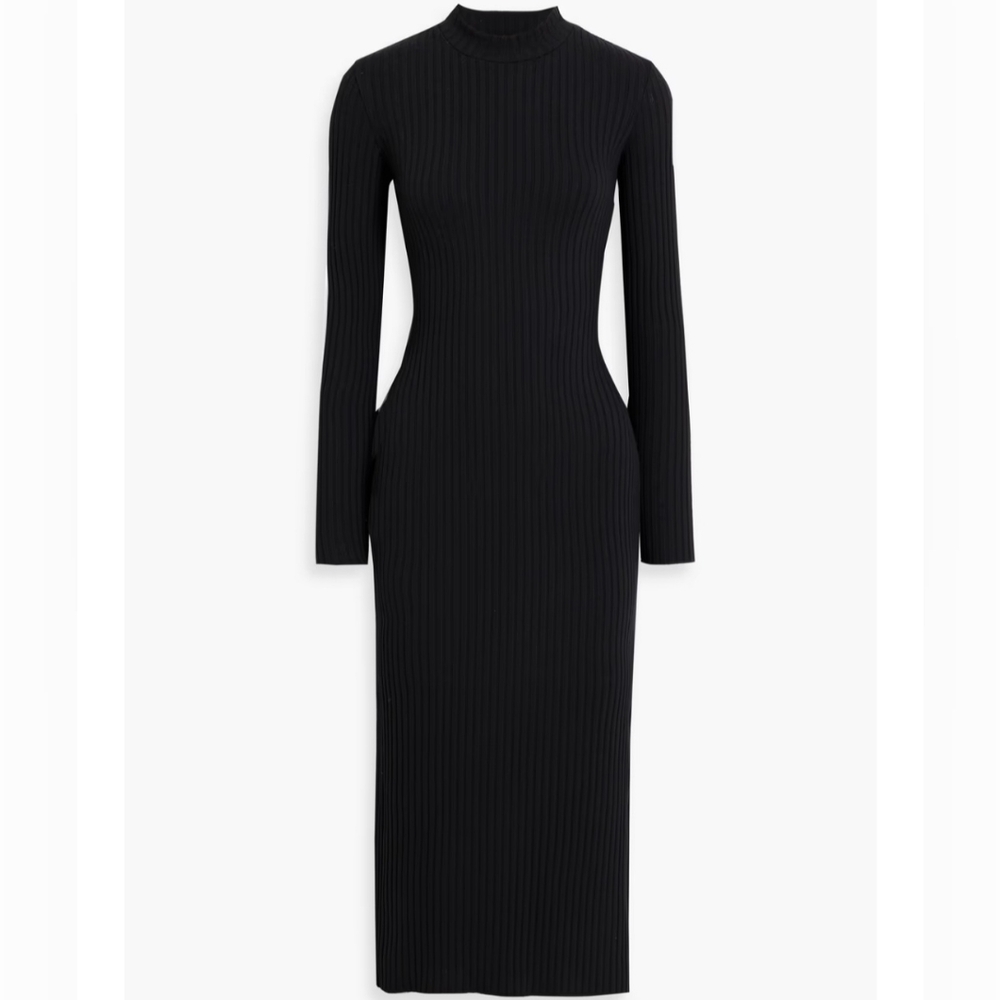 NWT Vince Ribbed Cotton-blend Midi Black Dress M